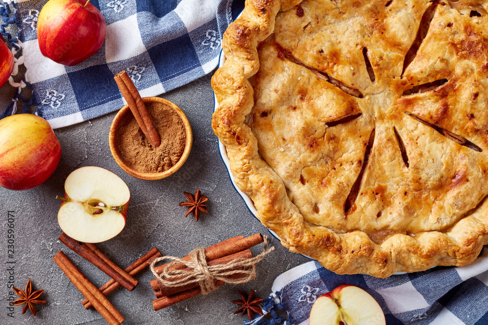 American apple pie on a concrete table